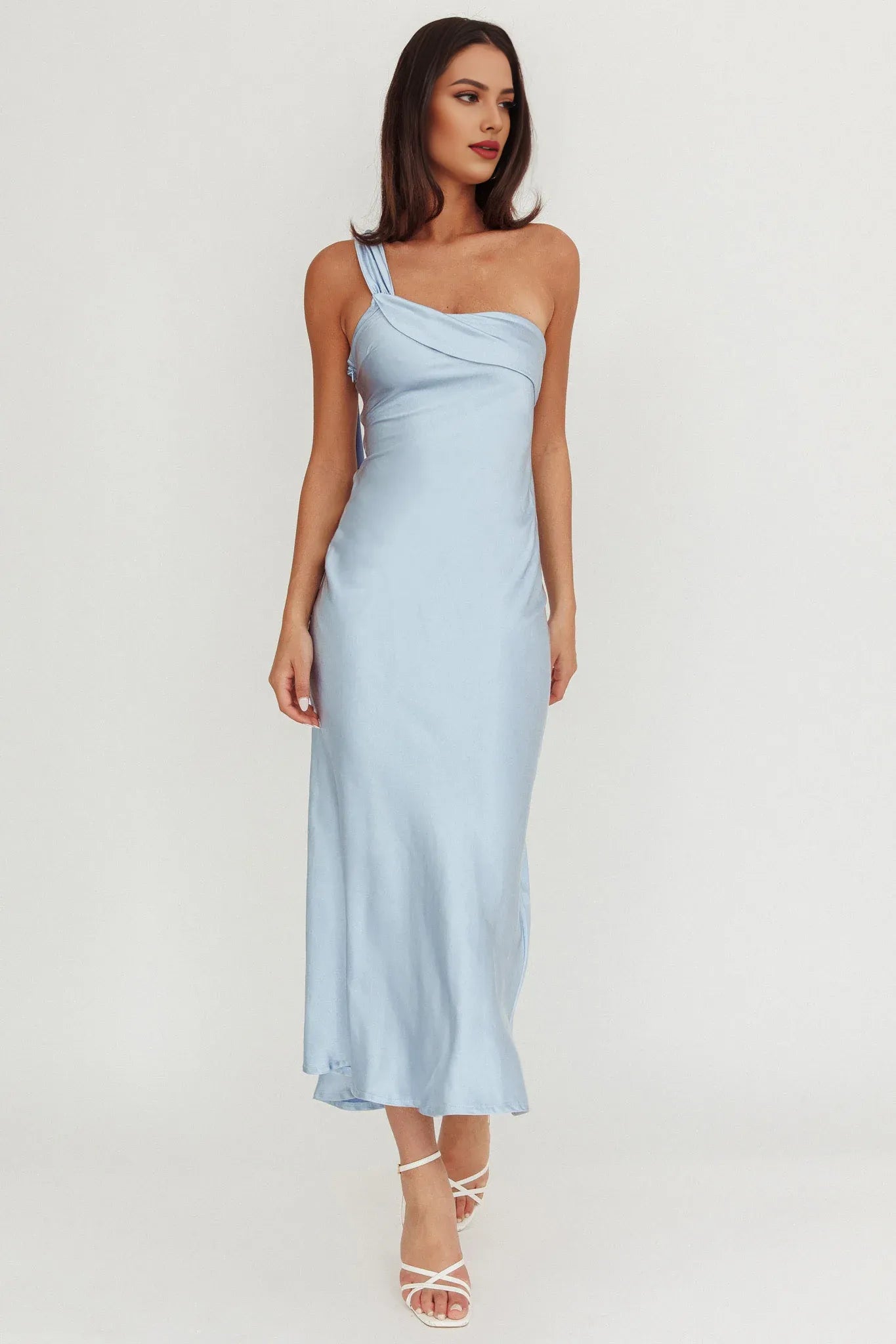 Robe Weitese à une épaule, robe fourreau longue à ceinture flottante, dos ouvert, longueur cheville, robe de bal, couleur champagne